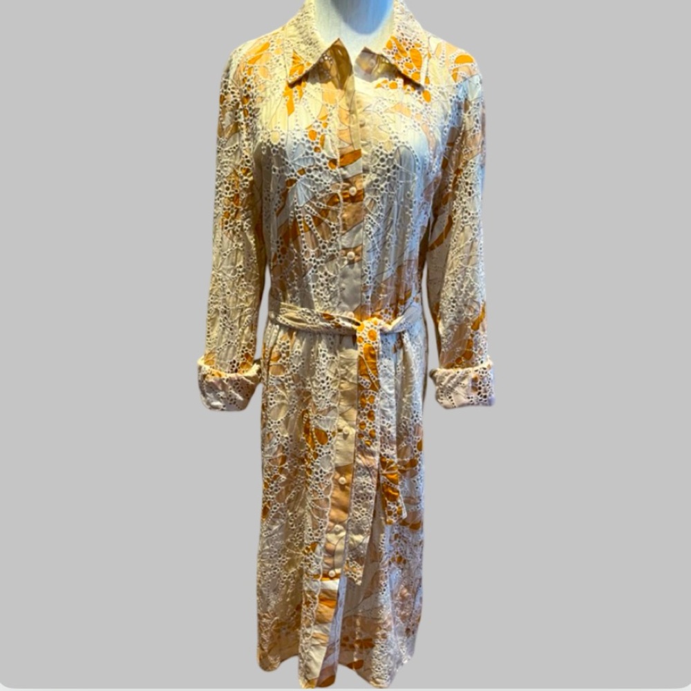 NWT Le Superbe Cream Long Sleeve Notched Collar Shirt Dress Size 8 - Picture 10 of 14